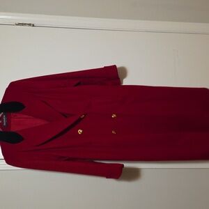 Red Long Wool Coat with Black Collar